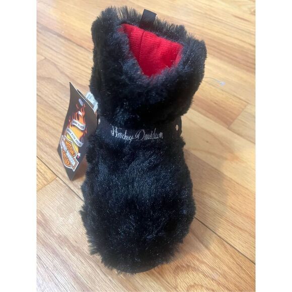 Harley Davidson Toddler Faux Fur Biker Boot Slippers Sz 10-11 Black Branded W Ha - Picture 2 of 12